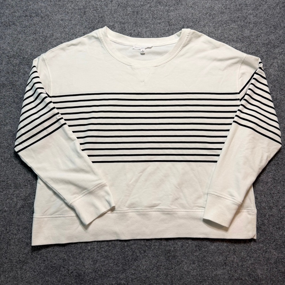 JANE‎ + DELANCEY Striped Crewneck Sweatshirt White Black Nautical Pullover Large